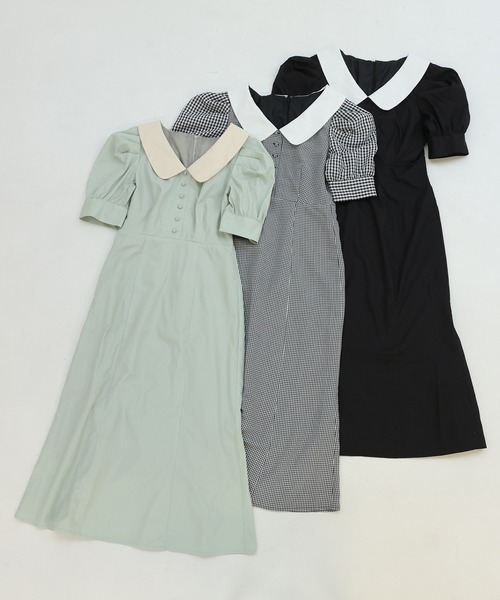 one after another NICE CLAUP（ワンアフターアナザーナイスクラップ）の「【Web限定】衿つきチューリップワンピース（ワンピース・レディース・ブラック/ミント/チェック・FREE）」の11枚目の写真