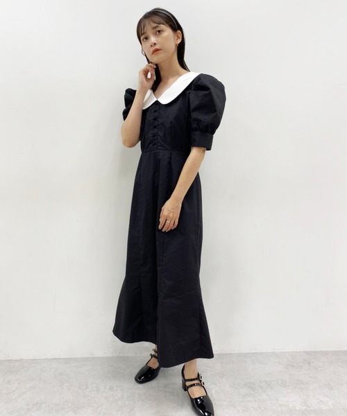 one after another NICE CLAUP（ワンアフターアナザーナイスクラップ）の「【Web限定】衿つきチューリップワンピース（ワンピース・レディース・ブラック/ミント/チェック・FREE）」の7枚目の写真