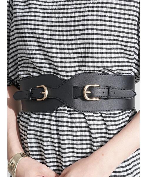 earth music&ecology（アースミュージックアンドエコロジー）の「ダブルバックルワイドベルト ＊（ベルト・レディース・ブラック/アイボリー・FREE）」の17枚目の写真