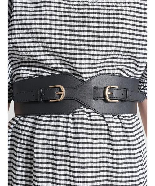 earth music&ecology（アースミュージックアンドエコロジー）の「ダブルバックルワイドベルト ＊（ベルト・レディース・ブラック/アイボリー・FREE）」の13枚目の写真