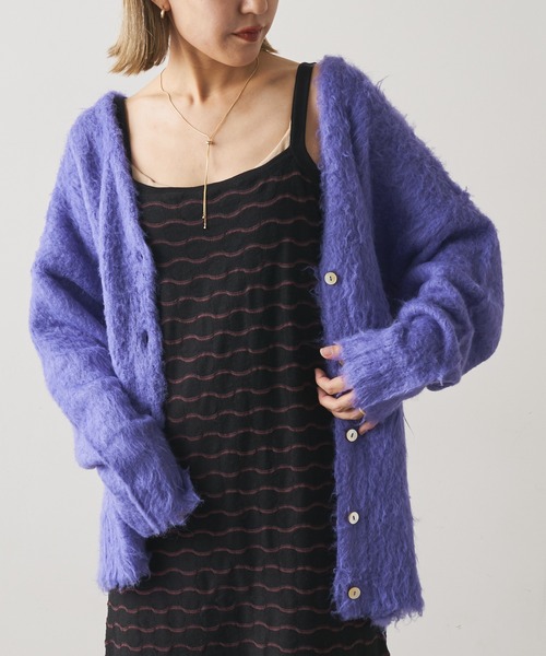 Omekashi(オメカシ)の「シャギーVカーディガン(カーディガン/ボレロ・レディース・ライトグレー/パープル/オレンジ・FREE)」の1枚目の写真