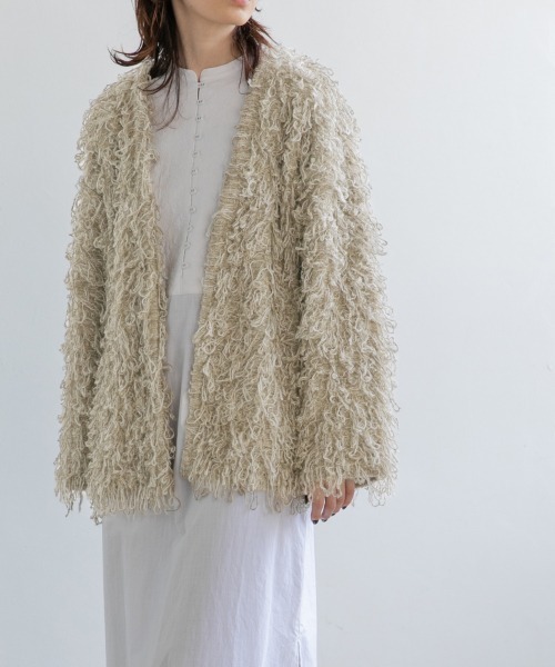 yuw（ユウ）の「ループニットカーディガン　950963（カーディガン/ボレロ・レディース・アイボリー/ブラウン・FREE）」の2枚目の写真