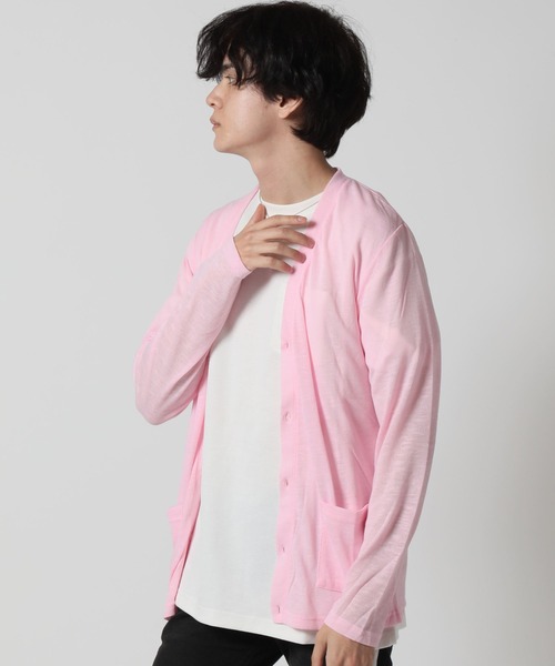 Beno(ビーノ)の「日焼け防止 紫外線対策 UVカット 薄手 サマーニット カーディガン(カーディガン/ボレロ・メンズ・イエロー/ブルー/ブラック×ホワイト/ピンク/ダークブルー・L/M)」の12枚目の写真
