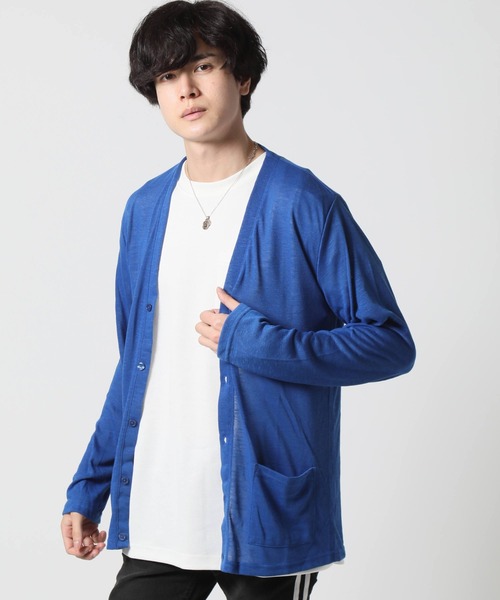 Beno(ビーノ)の「日焼け防止 紫外線対策 UVカット 薄手 サマーニット カーディガン(カーディガン/ボレロ・メンズ・イエロー/ブルー/ブラック×ホワイト/ピンク/ダークブルー・L/M)」の15枚目の写真