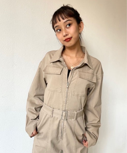 SHAGGIE（シャギー）の「ベルト付きミリタリーデニムジャンプスーツ（サロペット/オーバーオール・レディース・ブラック/ベージュ・FREE）」の4枚目の写真