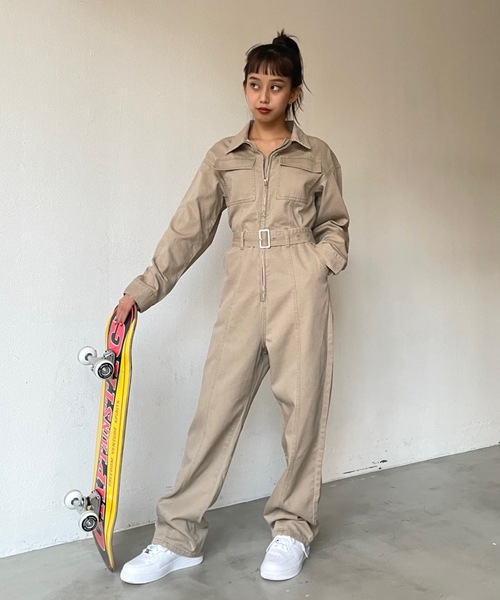 SHAGGIE（シャギー）の「ベルト付きミリタリーデニムジャンプスーツ（サロペット/オーバーオール・レディース・ブラック/ベージュ・FREE）」の3枚目の写真