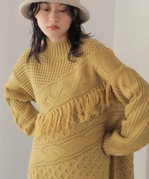 AMERICAN HOLIC | 斜めケーブルフリンジニットプルオーバー(ニット/セーター)