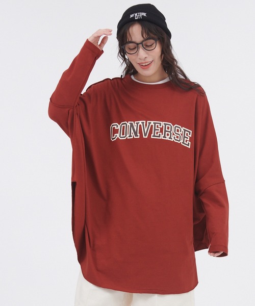CONVERSE（コンバース）の「【ZOZOTOWN限定】CONVERSE/コンバース 裏毛リバーシブルビッグポンチョロングTシャツ（Tシャツ/カットソー・レディース・スミクロ/グレー/レッド・FREE）」の21枚目の写真