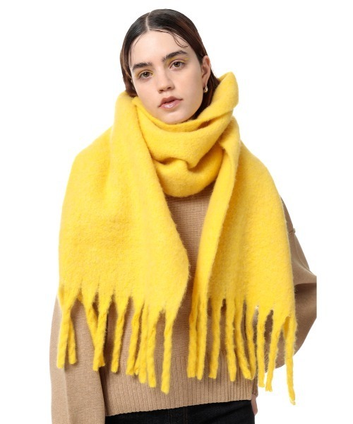 SLY（スライ）の「WOOL BLEND MUFFLER/ウールブレンドマフラー（マフラー・レディース・ブラウン/ターコイズブルー/イエロー/アイボリー・FREE）」の4枚目の写真