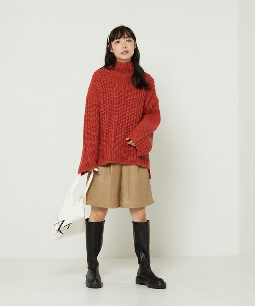 FREAK'S STORE(フリークスストア)の「畦編ルーズタートルニット(ニット/セーター・レディース・レンガ/オリーブ/オフホワイト/ホワイト/ブラック/グレー/グリーン・フリ-)」の10枚目の写真