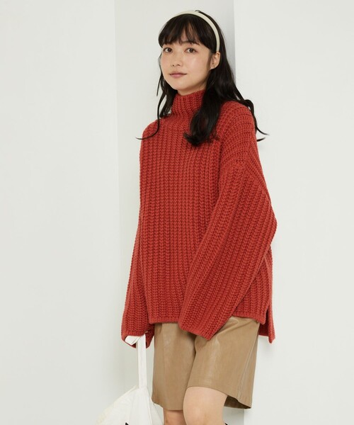 FREAK'S STORE(フリークスストア)の「畦編ルーズタートルニット(ニット/セーター・レディース・レンガ/オリーブ/オフホワイト/ホワイト/ブラック/グレー/グリーン・フリ-)」の12枚目の写真
