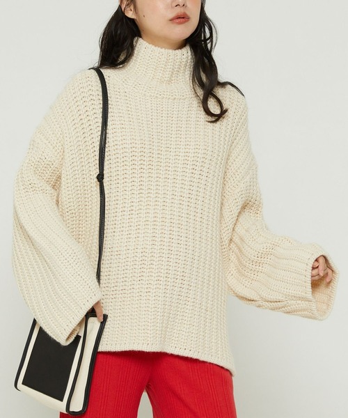 FREAK'S STORE(フリークスストア)の「畦編ルーズタートルニット(ニット/セーター・レディース・レンガ/オリーブ/オフホワイト/ホワイト/ブラック/グレー/グリーン・フリ-)」の3枚目の写真