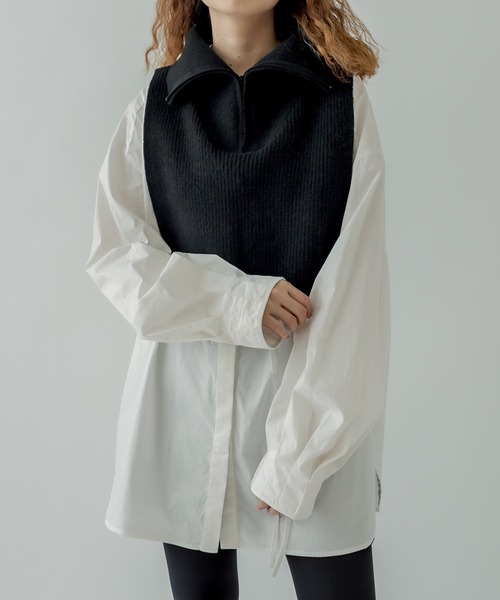 mystic(ミスティック)の「バンドカラー袖タックデザインシャツ(シャツ/ブラウス・レディース・ブラック/ベージュ/オフホワイト・FREE)」の1枚目の写真