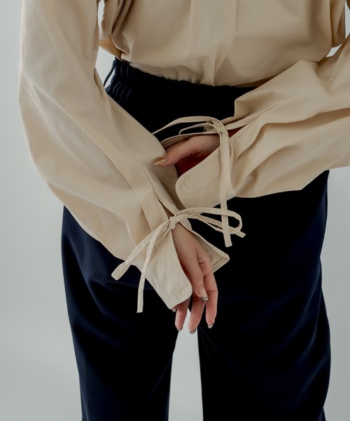 mystic(ミスティック)の「バンドカラー袖タックデザインシャツ(シャツ/ブラウス・レディース・ブラック/ベージュ/オフホワイト・FREE)」の4枚目の写真