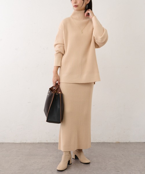 BONbazaar（ボンバザール）の「リブニットバックスリットスカート（スカート・レディース・アイボリー/サンドベージュ/ブロンズ/ブラック・FREE）」の15枚目の写真