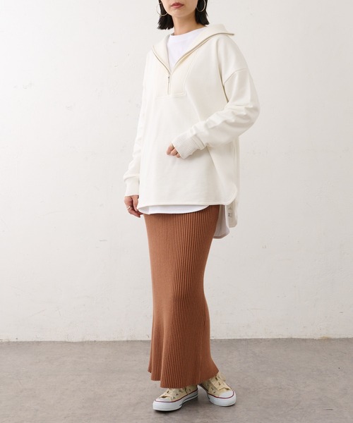 BONbazaar（ボンバザール）の「リブニットバックスリットスカート（スカート・レディース・アイボリー/サンドベージュ/ブロンズ/ブラック・FREE）」の6枚目の写真