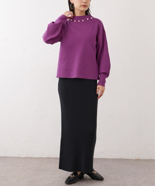 BONbazaar（ボンバザール）の「リブニットバックスリットスカート（スカート・レディース・アイボリー/サンドベージュ/ブロンズ/ブラック・FREE）」の18枚目の写真