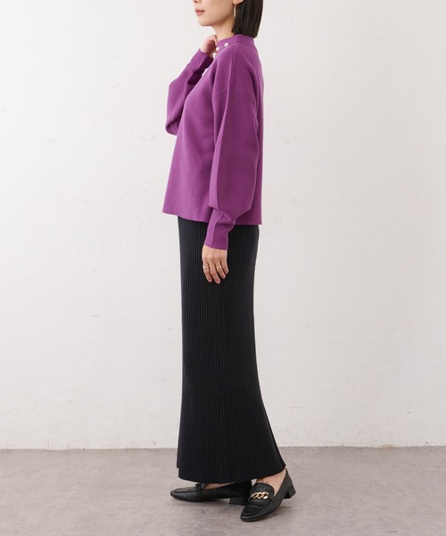 BONbazaar（ボンバザール）の「リブニットバックスリットスカート（スカート・レディース・アイボリー/サンドベージュ/ブロンズ/ブラック・FREE）」の8枚目の写真