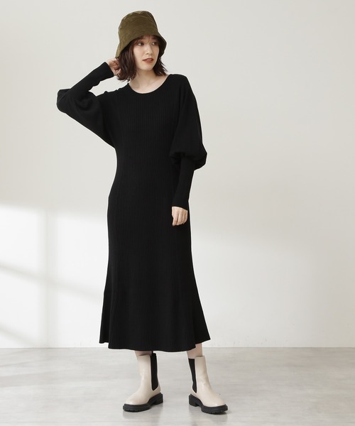 N.（N. Natural Beauty Basic）（エヌエヌナチュラルビューティーベーシック）の「◆ワイドリブマーメイドワンピース（ワンピース・レディース・ブラック/モカ/グレイッシュブルー・MEDIUM）」の5枚目の写真