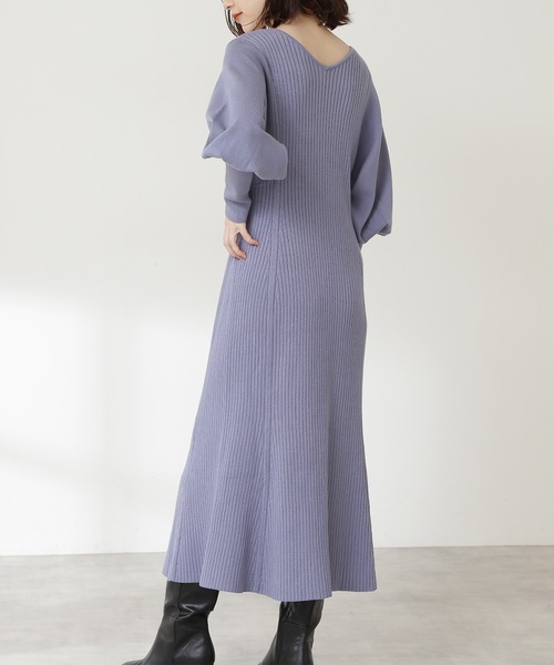 N.（N. Natural Beauty Basic）（エヌエヌナチュラルビューティーベーシック）の「◆ワイドリブマーメイドワンピース（ワンピース・レディース・ブラック/モカ/グレイッシュブルー・MEDIUM）」の4枚目の写真