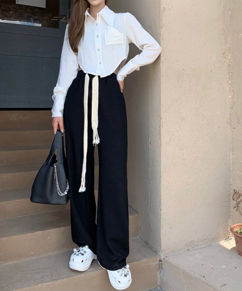 me+em select(ミームセレクト)の「ロングコード裏起毛スウェットワイドパンツ(スウェットパンツ・レディース・ブラック/ネイビー/グレー・MEDIUM/LARGE)」の13枚目の写真