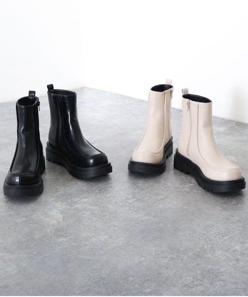 archives（アルシーヴ）の「厚底モカブーツ（ブーツ・レディース・ブラック/アイボリー・MEDIUM/LARGE）」の5枚目の写真