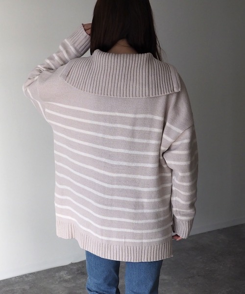 Riberry(リベリー)の「ボーダージップニットプルオーバー(ニット/セーター・レディース・ベージュ/オフホワイト/杢グレー・MEDIUM)」の18枚目の写真