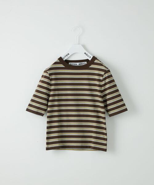 CITEN（シテン）の「＜CITEN（シテン）＞マルチボーダー ショートスリーブ Tシャツ（Tシャツ/カットソー・レディース・ダークブラウン/オフホワイト/ライトピンク・FREE）」の2枚目の写真
