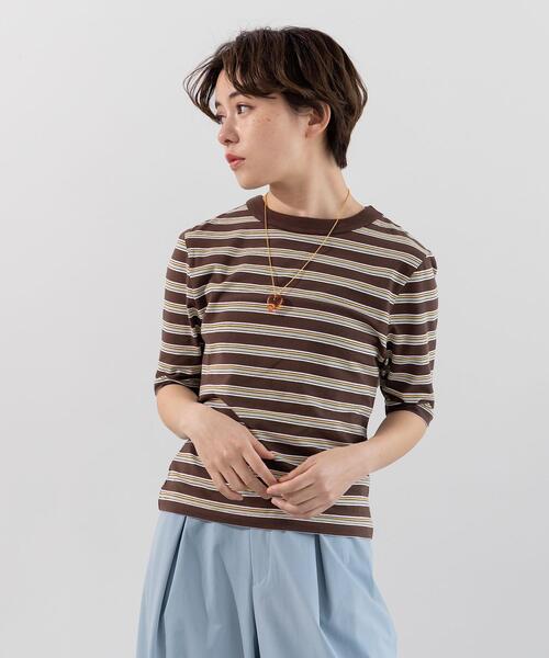 CITEN（シテン）の「＜CITEN（シテン）＞マルチボーダー ショートスリーブ Tシャツ（Tシャツ/カットソー・レディース・ダークブラウン/オフホワイト/ライトピンク・FREE）」の11枚目の写真