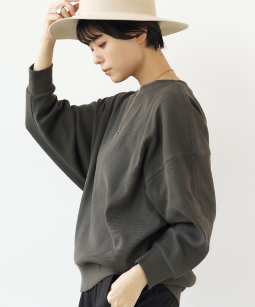 Simplicite（サンプリシテ）の「コットンリブドルマンプルオーバー（Tシャツ/カットソー・レディース・グリーン/ブラック/ホワイト・FREE）」の3枚目の写真