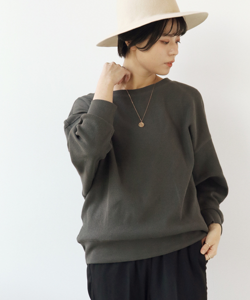 Simplicite（サンプリシテ）の「コットンリブドルマンプルオーバー（Tシャツ/カットソー・レディース・グリーン/ブラック/ホワイト・FREE）」の4枚目の写真