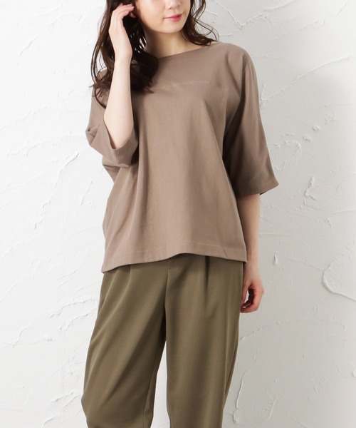 Mac-House(マックハウス)の「ORGABITS オーガビッツ ドルマン切り替えTシャツ(Tシャツ/カットソー・レディース・ブラウン/レッド/アイボリー/チャコール・フリー)」の3枚目の写真