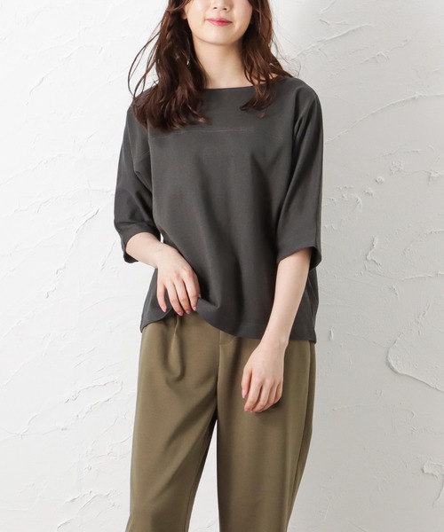 Mac-House(マックハウス)の「ORGABITS オーガビッツ ドルマン切り替えTシャツ(Tシャツ/カットソー・レディース・ブラウン/レッド/アイボリー/チャコール・フリー)」の1枚目の写真
