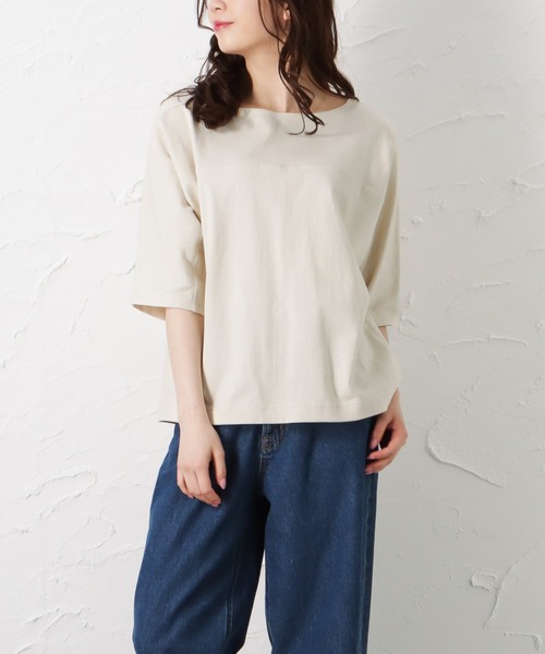 Mac-House(マックハウス)の「ORGABITS オーガビッツ ドルマン切り替えTシャツ(Tシャツ/カットソー・レディース・ブラウン/レッド/アイボリー/チャコール・フリー)」の2枚目の写真