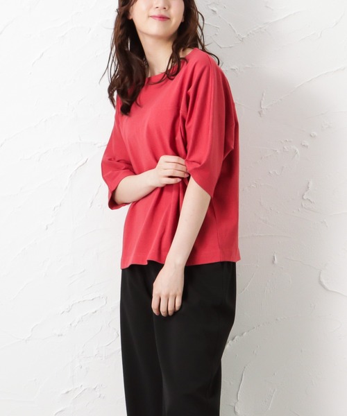 Mac-House(マックハウス)の「ORGABITS オーガビッツ ドルマン切り替えTシャツ(Tシャツ/カットソー・レディース・ブラウン/レッド/アイボリー/チャコール・フリー)」の5枚目の写真