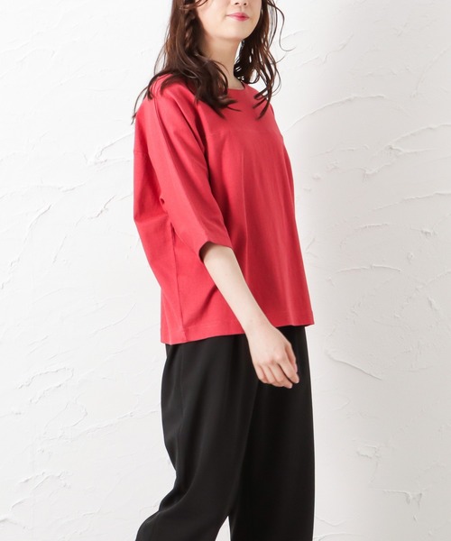 Mac-House(マックハウス)の「ORGABITS オーガビッツ ドルマン切り替えTシャツ(Tシャツ/カットソー・レディース・ブラウン/レッド/アイボリー/チャコール・フリー)」の6枚目の写真