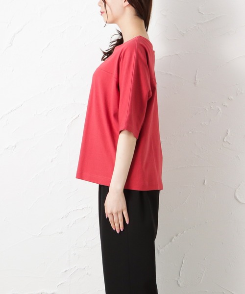 Mac-House(マックハウス)の「ORGABITS オーガビッツ ドルマン切り替えTシャツ(Tシャツ/カットソー・レディース・ブラウン/レッド/アイボリー/チャコール・フリー)」の7枚目の写真