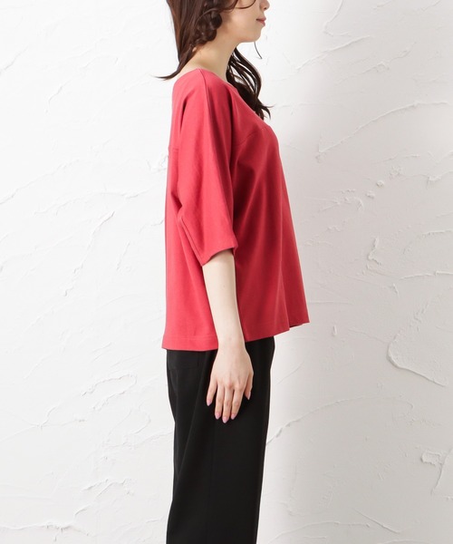 Mac-House(マックハウス)の「ORGABITS オーガビッツ ドルマン切り替えTシャツ(Tシャツ/カットソー・レディース・ブラウン/レッド/アイボリー/チャコール・フリー)」の8枚目の写真
