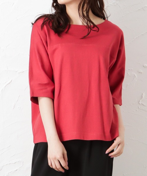 Mac-House(マックハウス)の「ORGABITS オーガビッツ ドルマン切り替えTシャツ(Tシャツ/カットソー・レディース・ブラウン/レッド/アイボリー/チャコール・フリー)」の14枚目の写真