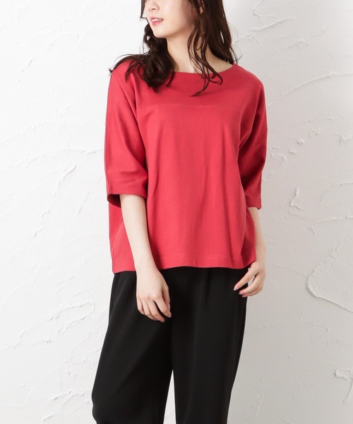 Mac-House(マックハウス)の「ORGABITS オーガビッツ ドルマン切り替えTシャツ(Tシャツ/カットソー・レディース・ブラウン/レッド/アイボリー/チャコール・フリー)」の15枚目の写真