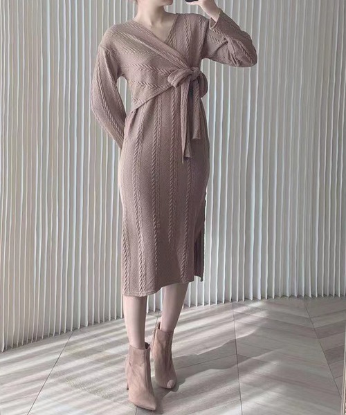 セール Leja Vネックリボンデザインニットワンピース ワンピース Leja レジャ のファッション通販 Zozotown