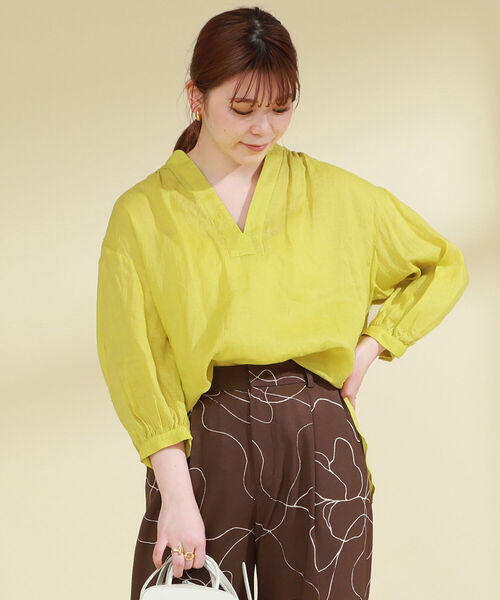 Ray BEAMS（レイビームス）の「Ray BEAMS / リネン コクーン スキッパー シャツ（シャツ/ブラウス・レディース・ブラック/ホワイト/イエロー・ONE SIZE）」の3枚目の写真