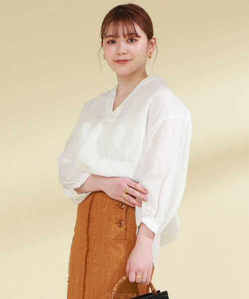 Ray BEAMS（レイビームス）の「Ray BEAMS / リネン コクーン スキッパー シャツ（シャツ/ブラウス・レディース・ブラック/ホワイト/イエロー・ONE SIZE）」の4枚目の写真