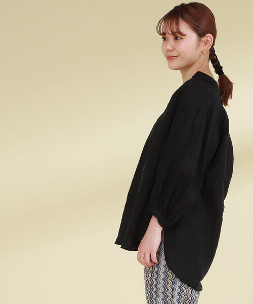 Ray BEAMS（レイビームス）の「Ray BEAMS / リネン コクーン スキッパー シャツ（シャツ/ブラウス・レディース・ブラック/ホワイト/イエロー・ONE SIZE）」の9枚目の写真