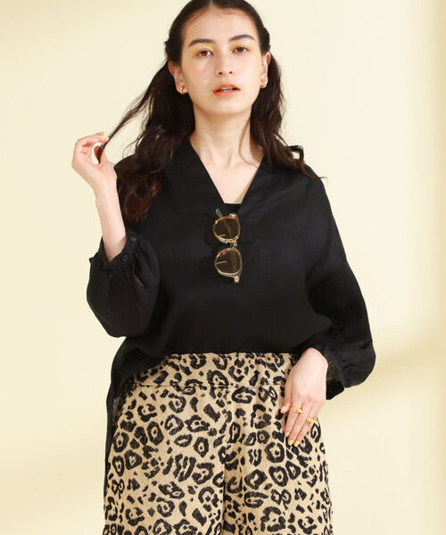 Ray BEAMS（レイビームス）の「Ray BEAMS / リネン コクーン スキッパー シャツ（シャツ/ブラウス・レディース・ブラック/ホワイト/イエロー・ONE SIZE）」の10枚目の写真