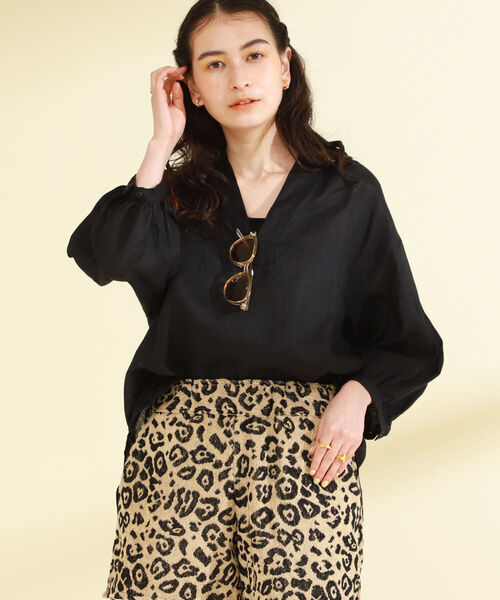 Ray BEAMS（レイビームス）の「Ray BEAMS / リネン コクーン スキッパー シャツ（シャツ/ブラウス・レディース・ブラック/ホワイト/イエロー・ONE SIZE）」の11枚目の写真