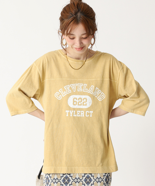 B.C STOCK(ベーセーストック)の「College football tee(Tシャツ/カットソー・レディース・チャコールグレー/イエロー/オレンジ/ブルー・FREE)」の4枚目の写真