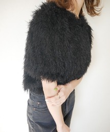 ハーフスリーブテクスチャートップス / フリンジ ブラウス ピンクベージュ ブラック プルオーバー 半袖