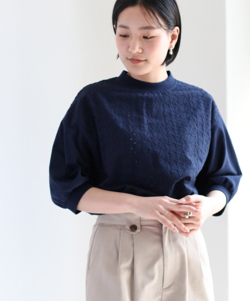 cepo(セポ)の「シシュウレースTee(Tシャツ/カットソー・レディース・ネイビー/オフホワイト/オレンジ/グリーン・M)」の1枚目の写真