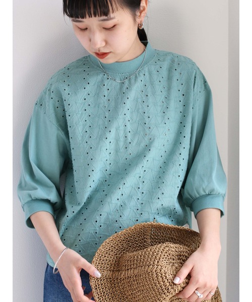 cepo(セポ)の「シシュウレースTee(Tシャツ/カットソー・レディース・ネイビー/オフホワイト/オレンジ/グリーン・M)」の3枚目の写真